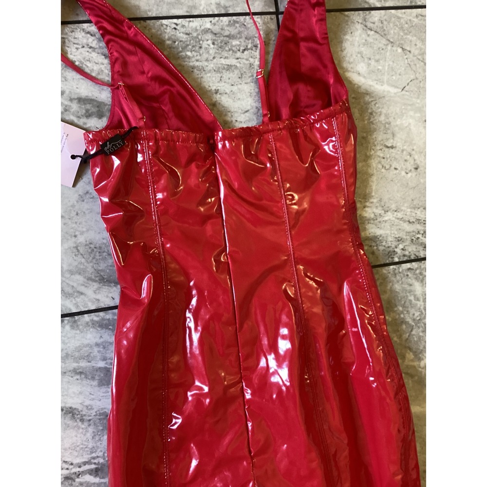 Oh Polly Fire Red Vinyl Corset Jumpsuit Womens US 0 UK 4 New With Tags - Picture 11 of 13